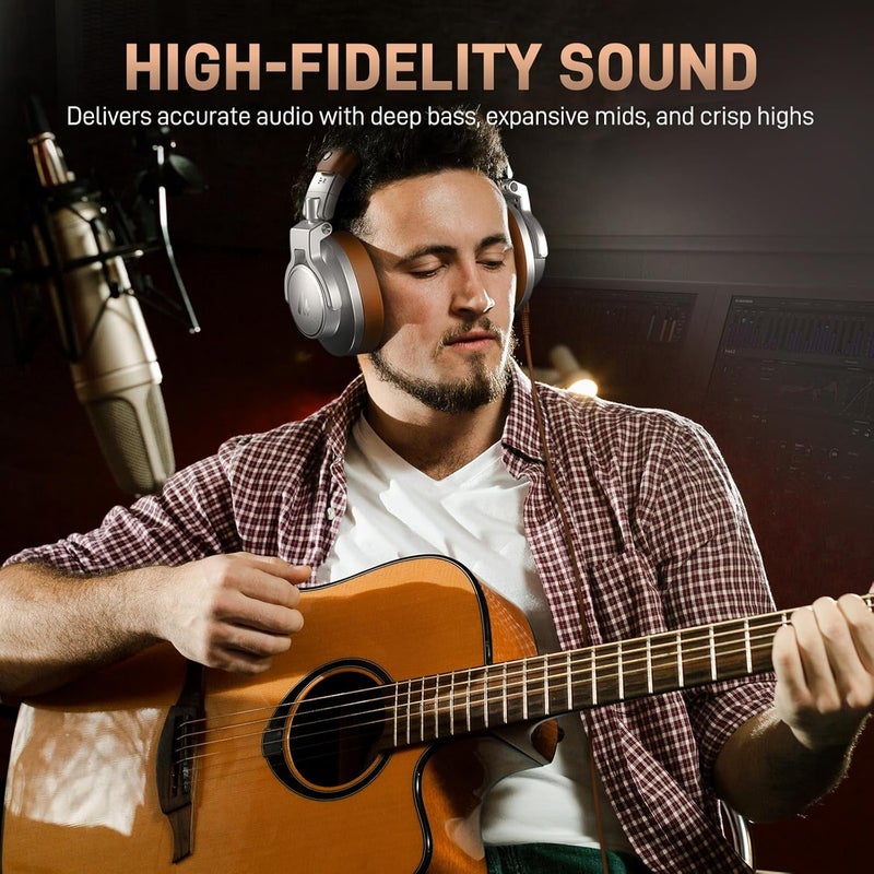 Maono سماعات استوديو احترافية ومراقبة ومزج DJ - سماعات سلكية ستيريو مغلقة من فوق الأذن لجهاز الجيتار AMP، البودكاست، التسجيل، البث، الكمبيوتر، إنتاج الموسيقى، لوحة المفاتيح، MH700 فضي - Image 2